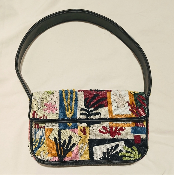 STAUD Handbags - STAUD Tommy Beaded Bag in Coral Patchwork
